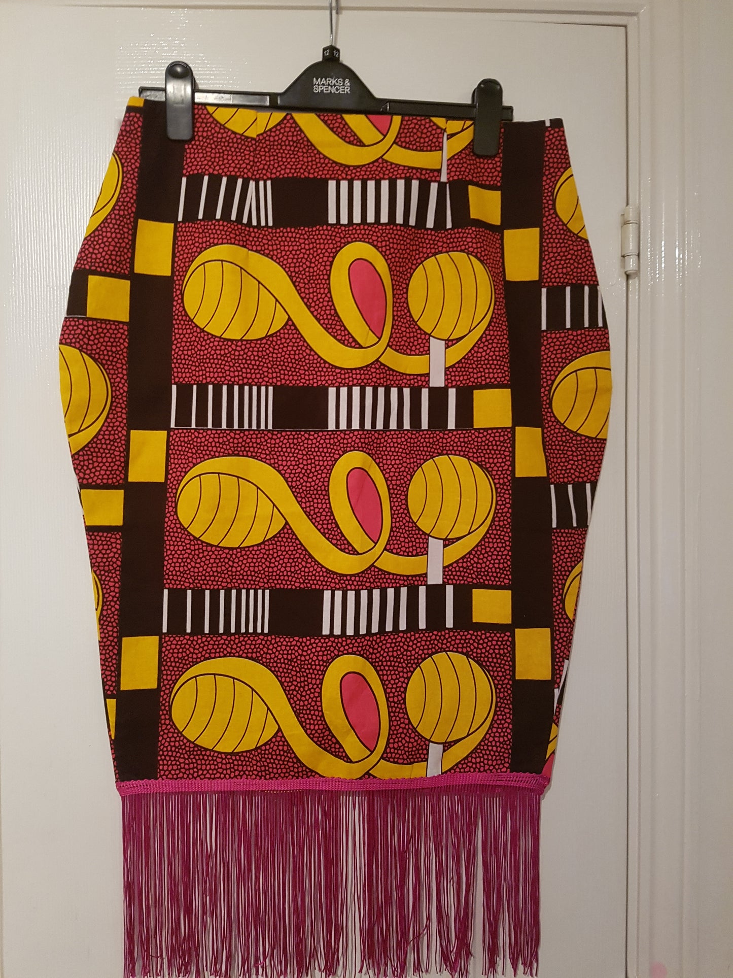 Ankara Pencil Skirt with Pink Trim