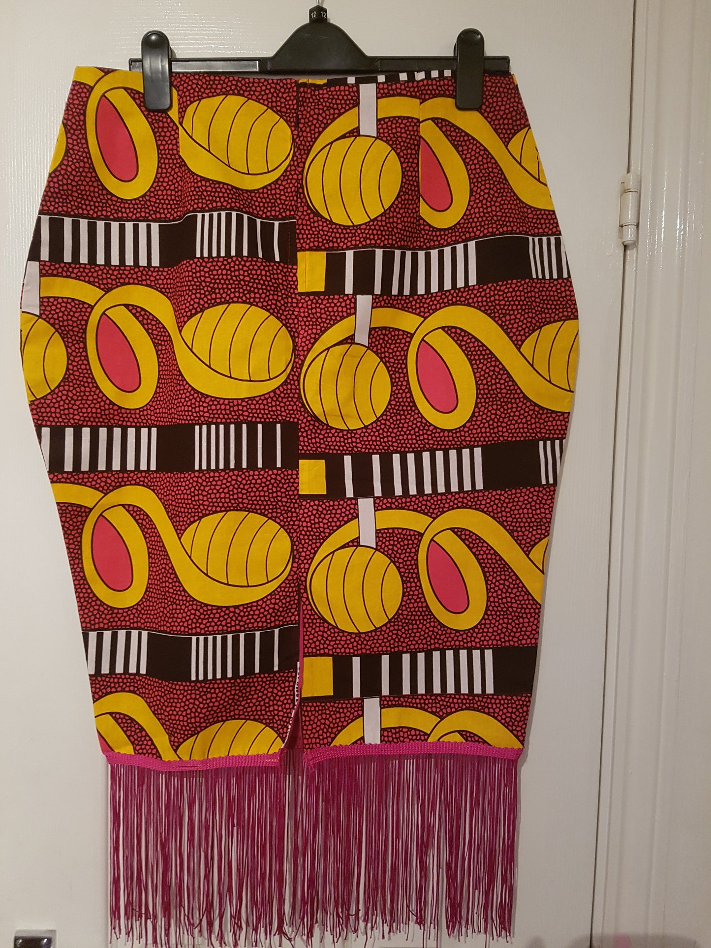 Ankara Pencil Skirt with Pink Trim
