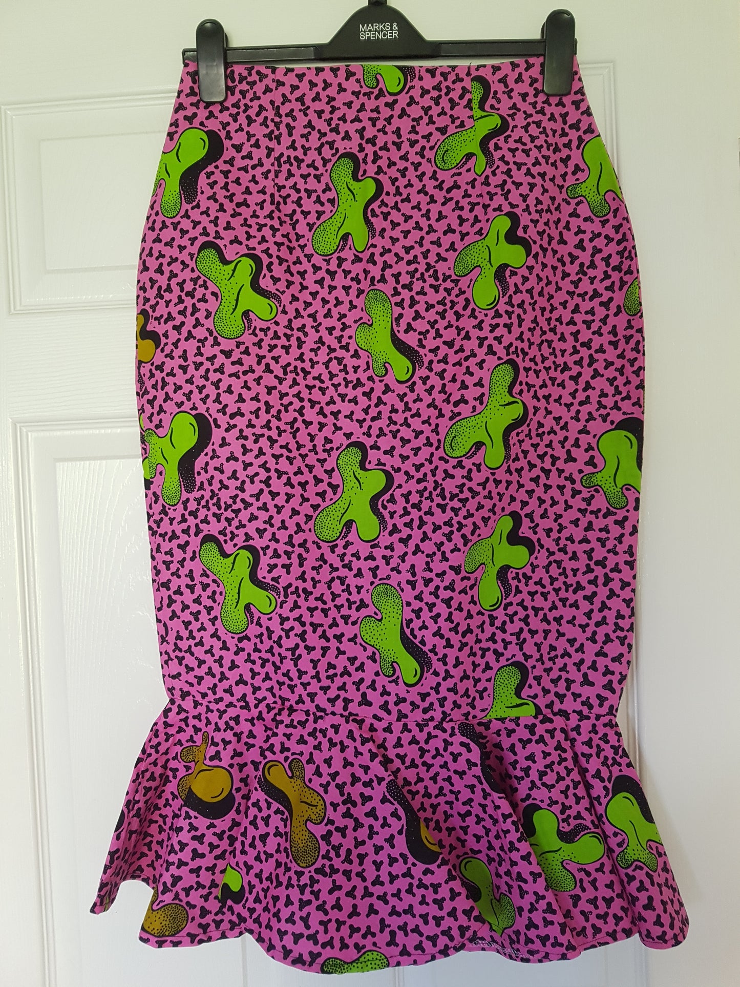 Ankara Pencil Skirt with Peplum Hem - Pink/Lime