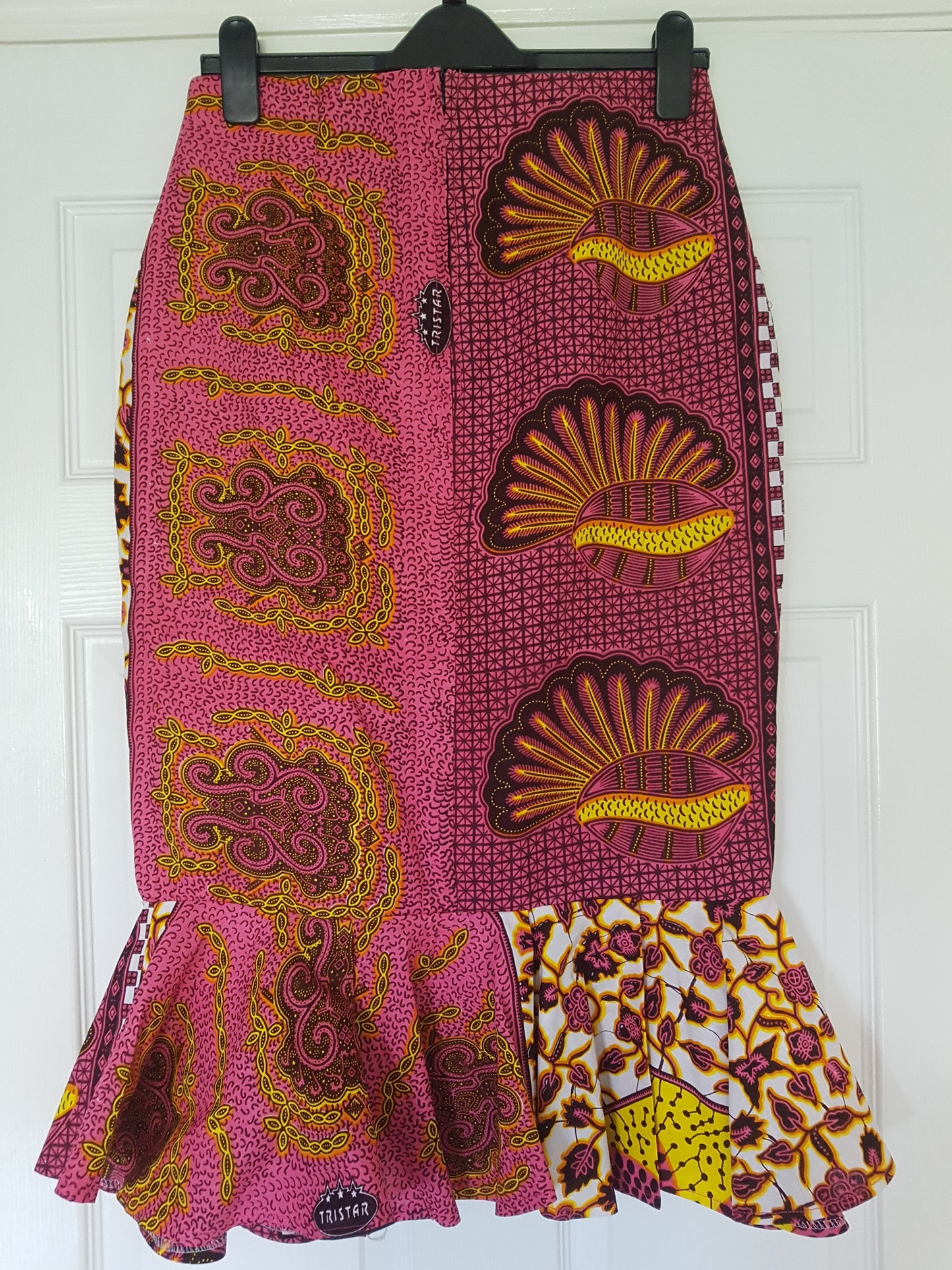 Ankara Pencil Skirt with Peplum Hem - Pink Patchwork