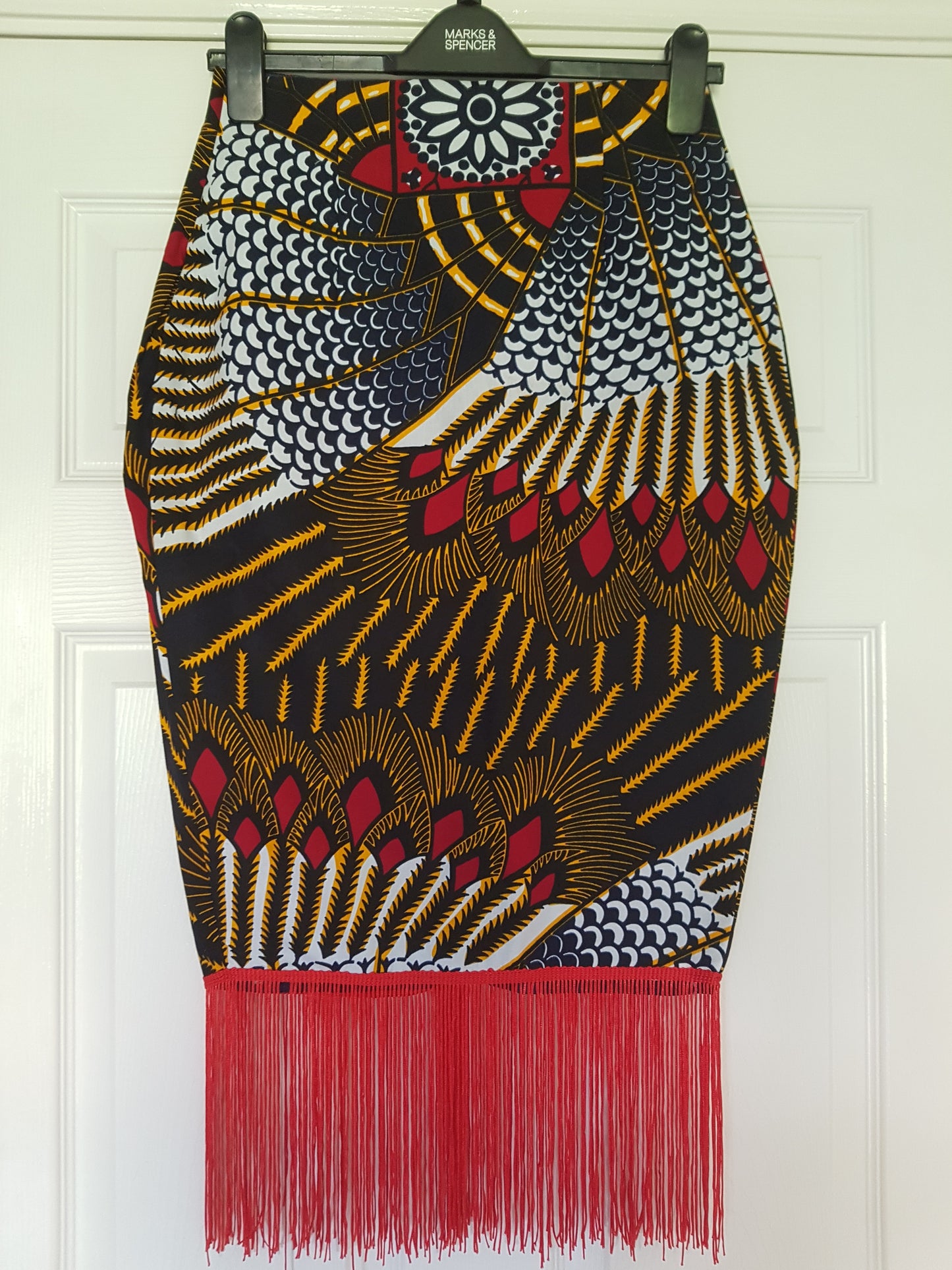 Ankara Pencil Skirt with Red Trim