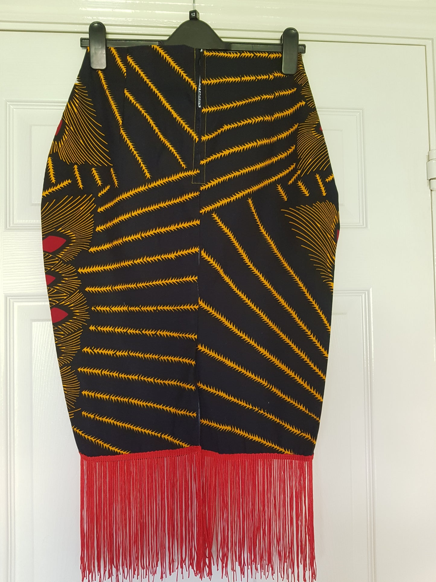 Ankara Pencil Skirt with Red Trim