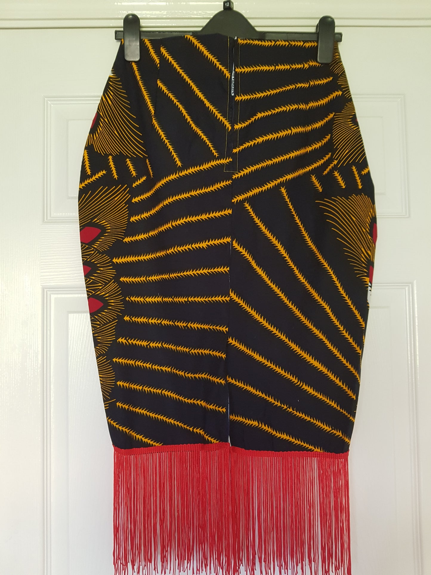 Ankara Pencil Skirt with Red Trim