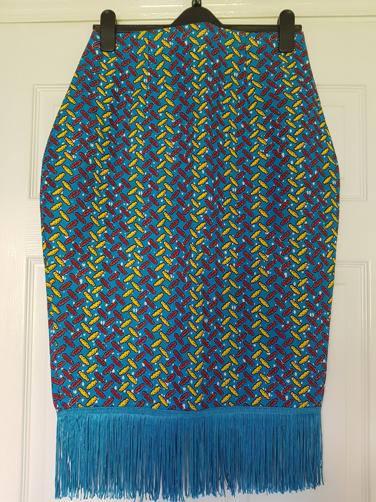 Ankara Pencil Skirt with Blue Trim