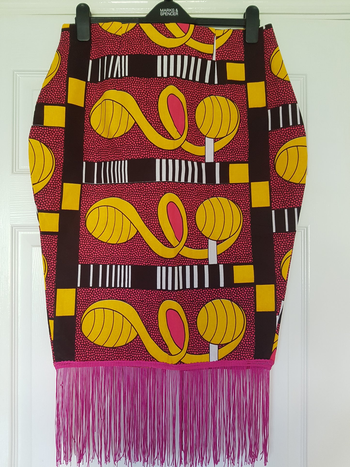 Ankara Pencil Skirt with Pink Trim