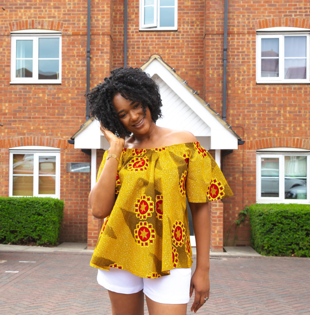 Bardot Flared Ankara Top