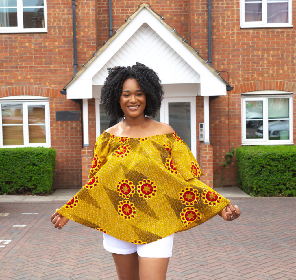 Bardot Flared Ankara Top
