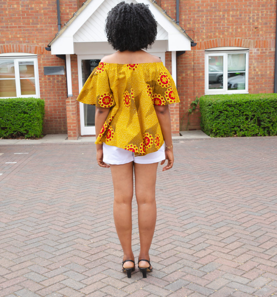 Bardot Flared Ankara Top