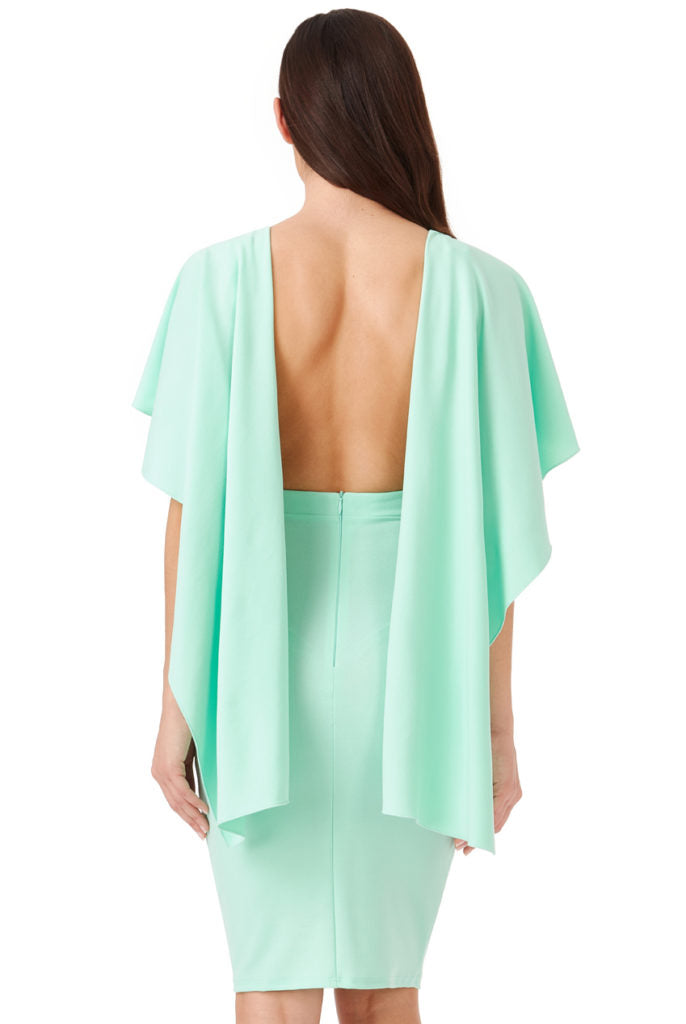 Open Back Mini Dress with Waterfall Sleeves - Mint