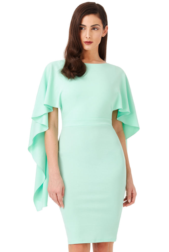 Open Back Mini Dress with Waterfall Sleeves - Mint