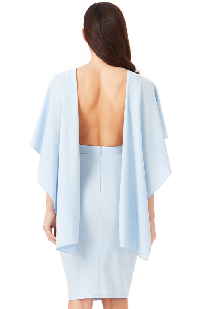 Open Back Mini Dress with Waterfall Sleeves - Powder Blue