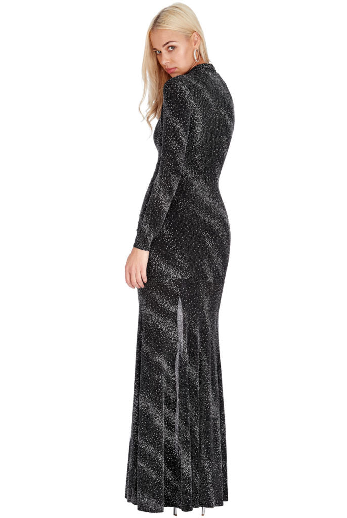 Plunge Glitter Maxi Dress - Black