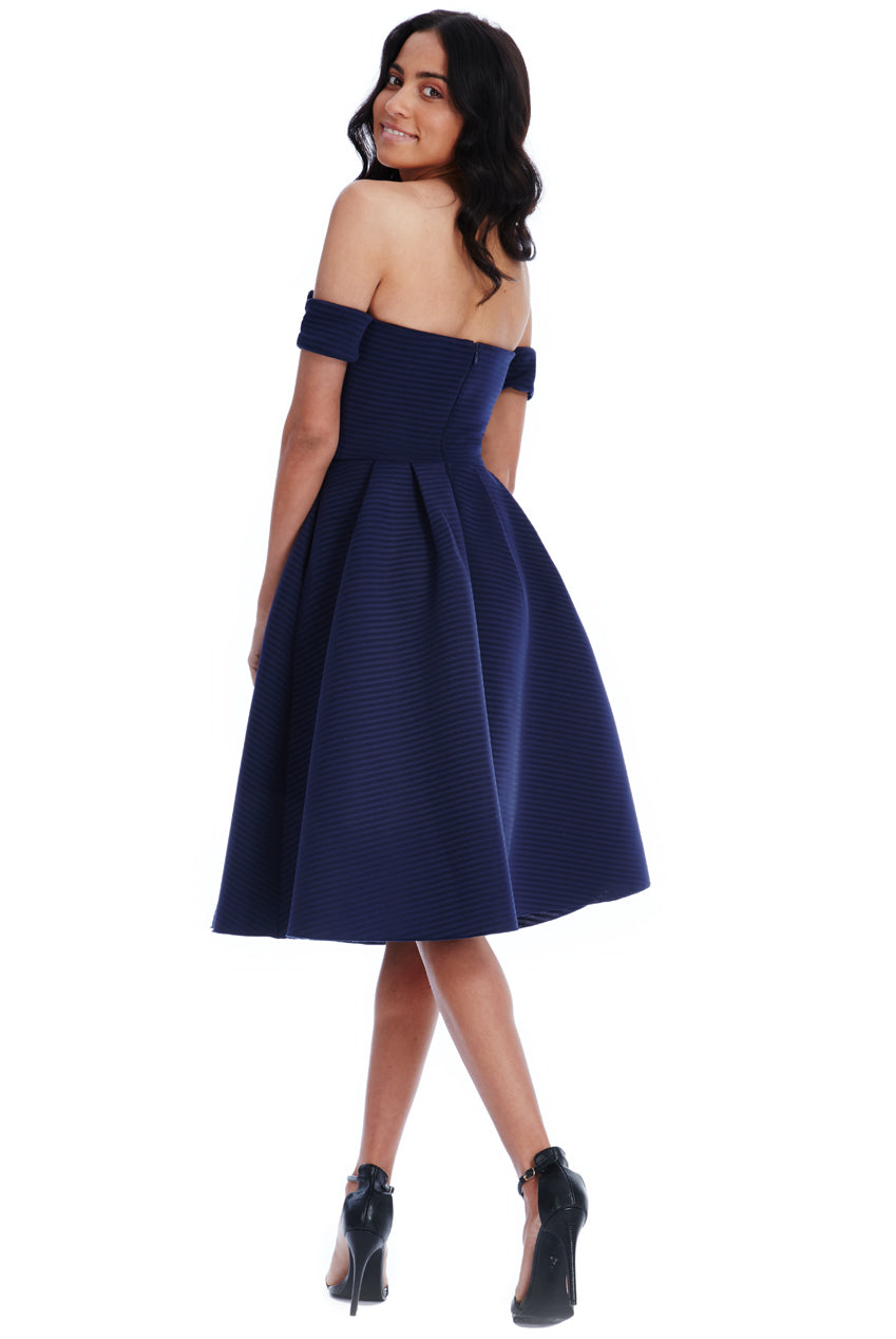 Bardot Full Skirt Midi Dress in Navy