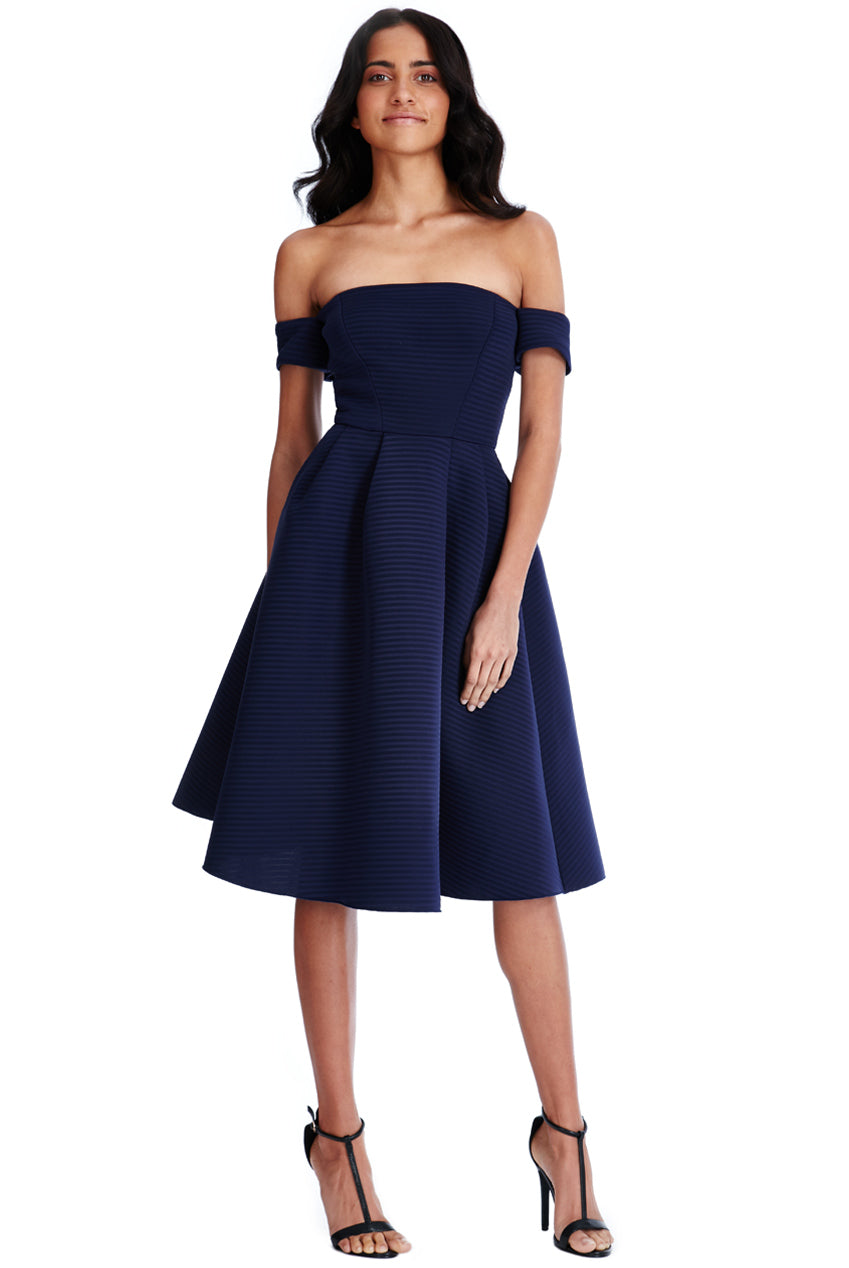 Fit & Flare Navy Bardot Dress