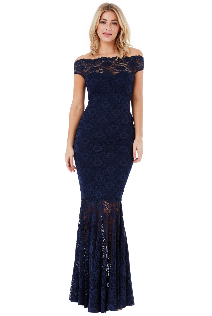 Bardot Lace Maxi Dress Navy