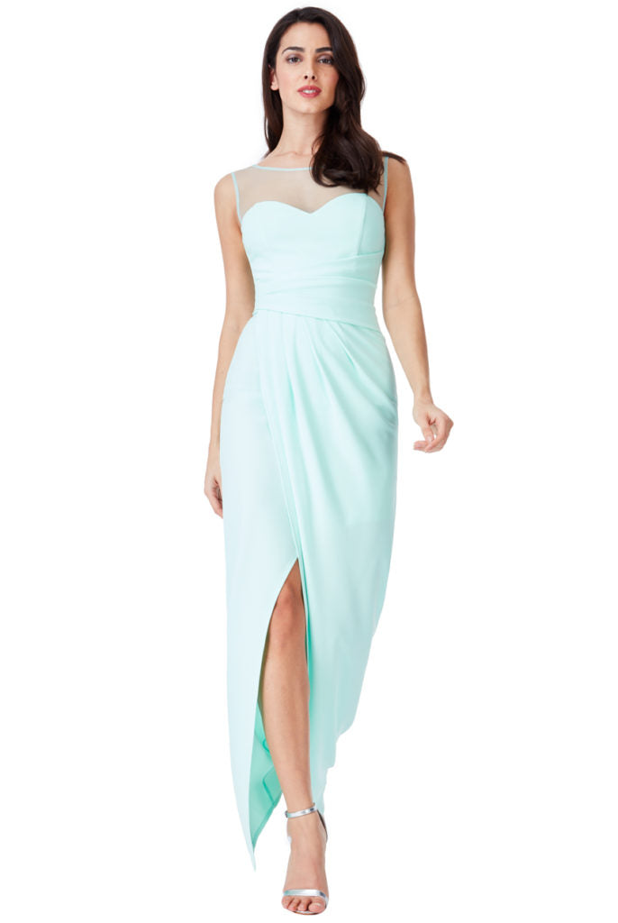 Side Pleated Maxi Dress with Split Detail - Mint