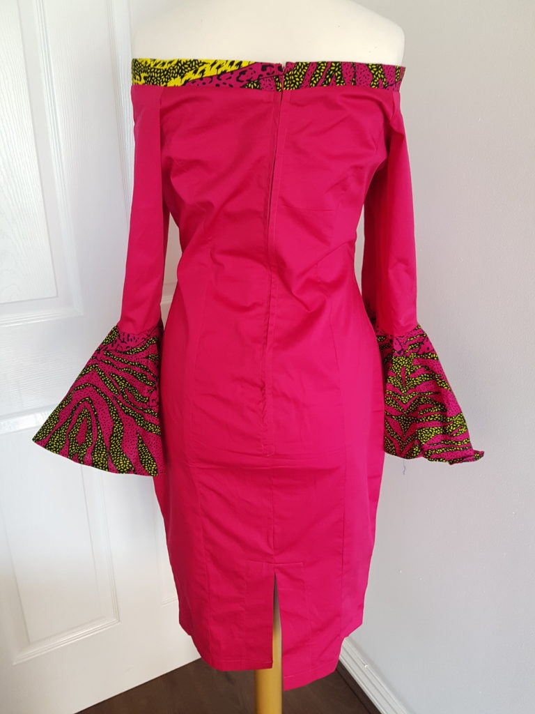 Fitted Bardot dress with Ankara Trimming