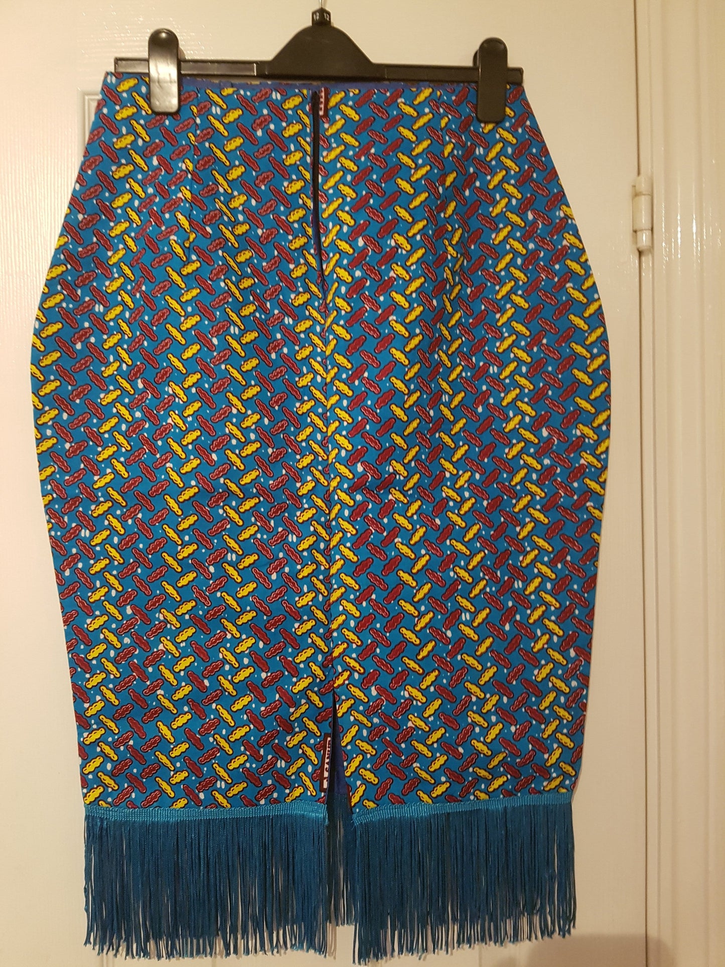 Ankara Pencil Skirt with Blue Trim