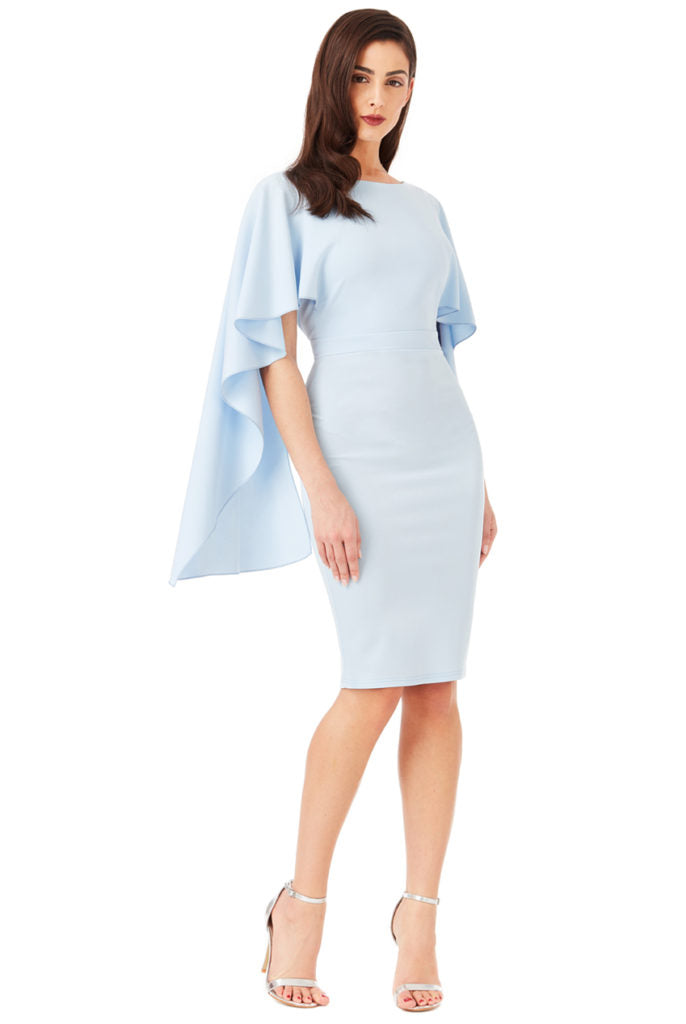 Open Back Mini Dress with Waterfall Sleeves - Powder Blue
